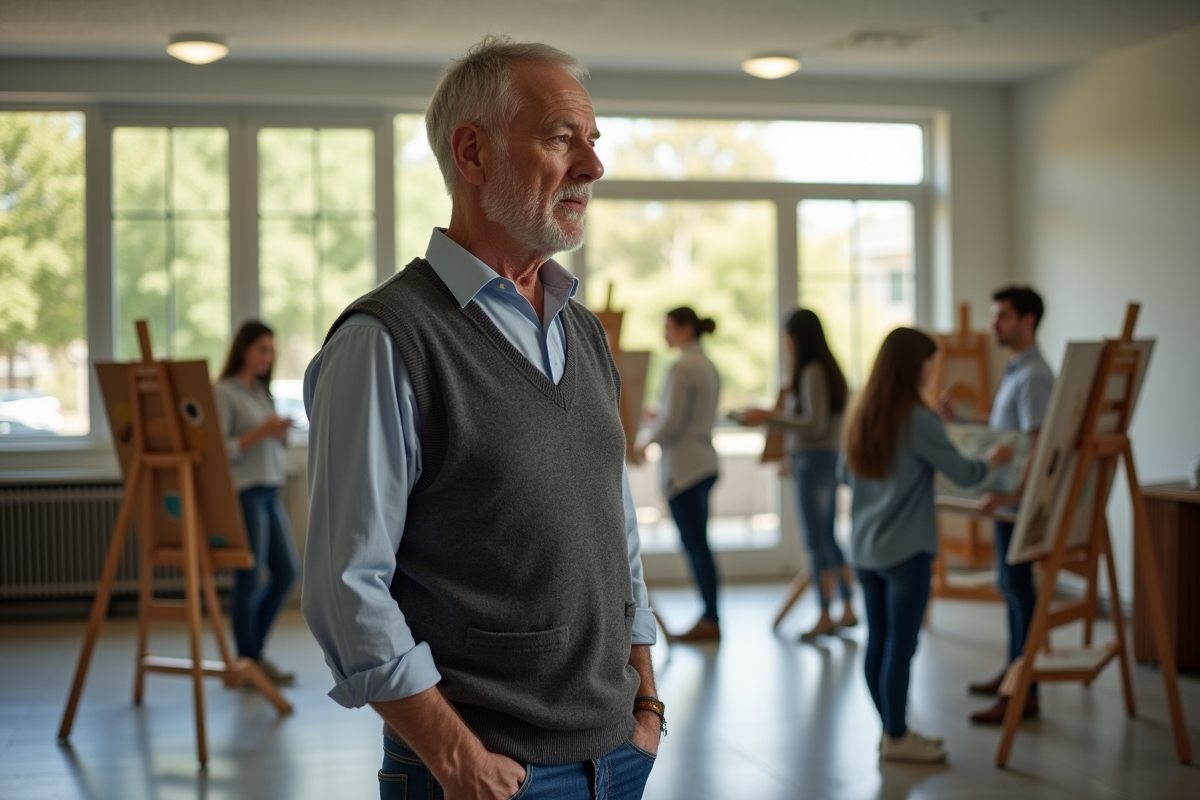 Thérapeute homme observant un groupe en atelier d