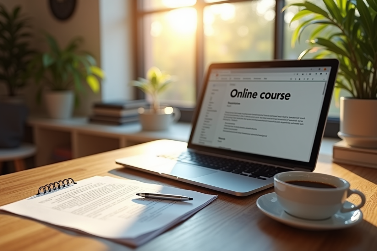 Espace de travail à domicile avec ordinateur et lettre de demission