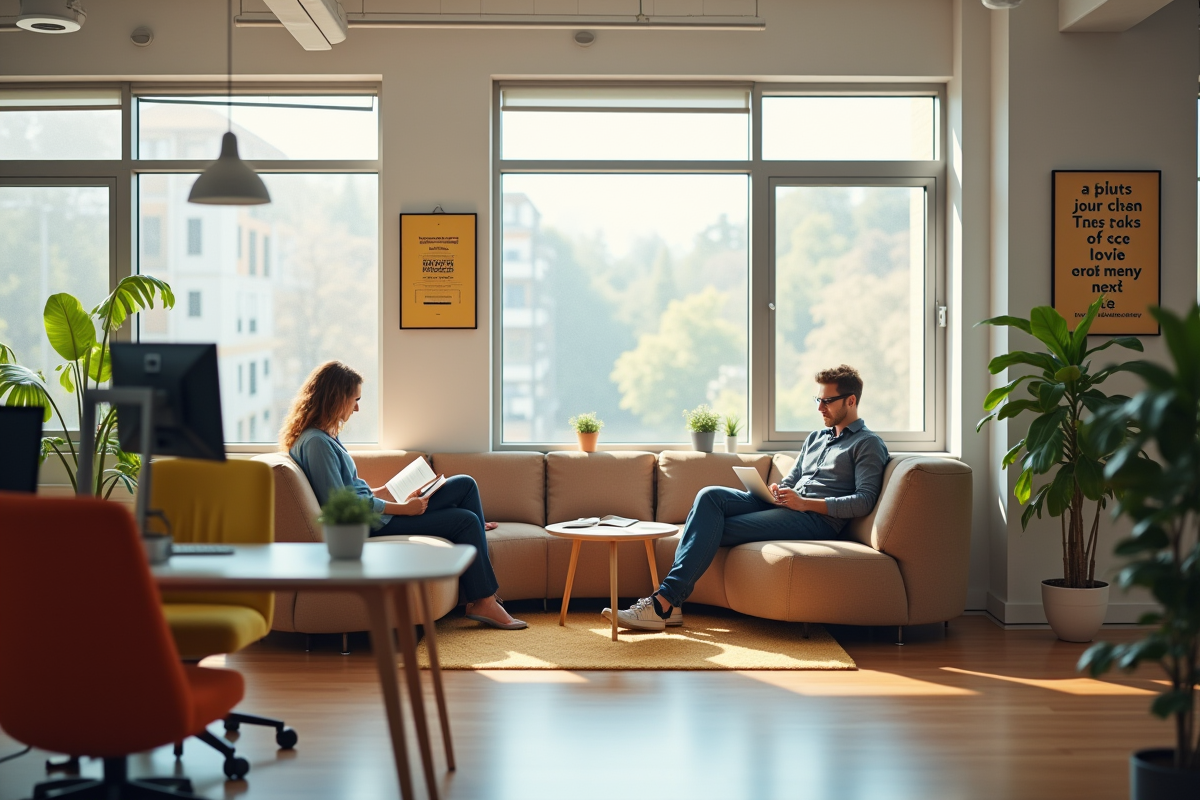 Employé détendu dans un espace de travail confortable