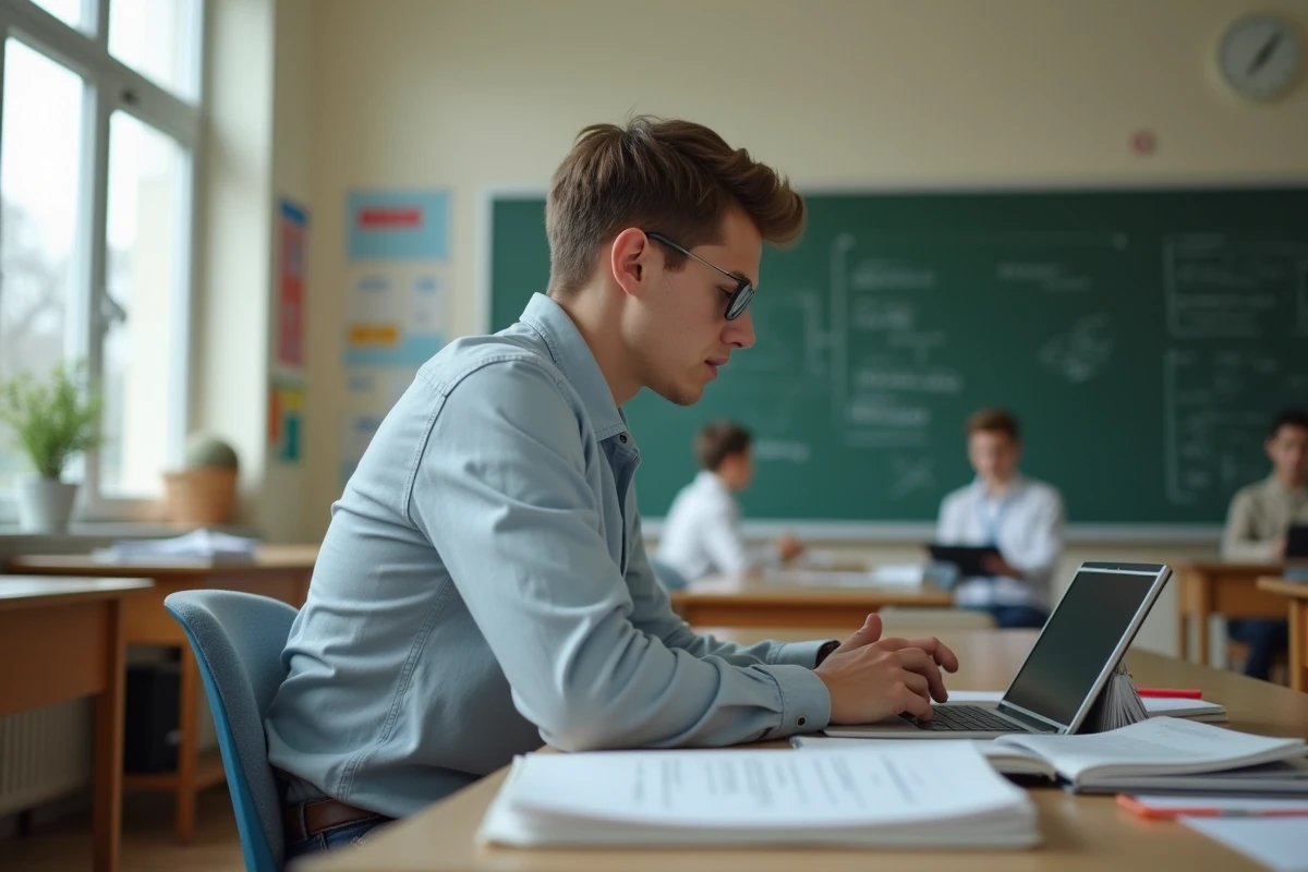 Etudiant &eacute;tudiant en pharmacologie en classe