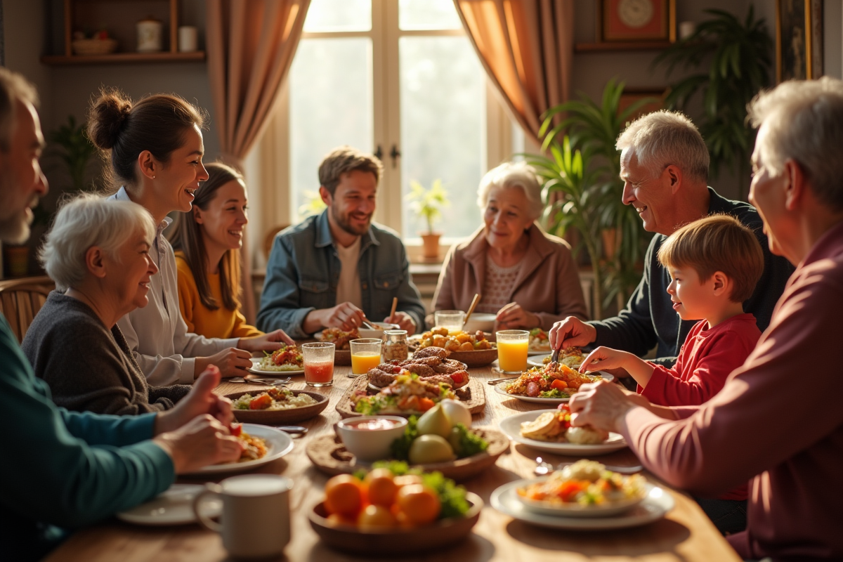 Famille multigeneration partageant un repas chaleureux