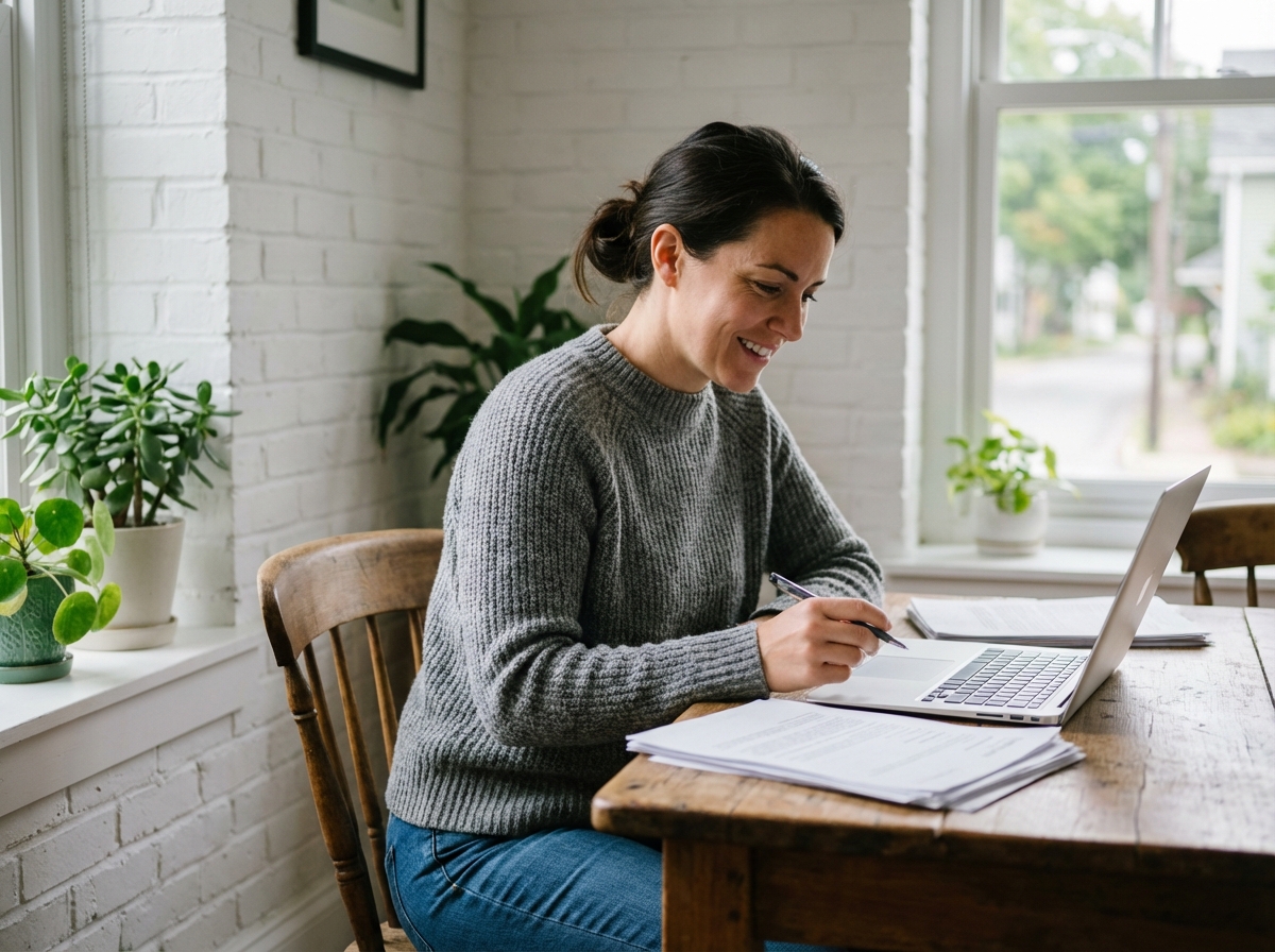 Femme concentrée dans son bureau à domicile avec ordinateur