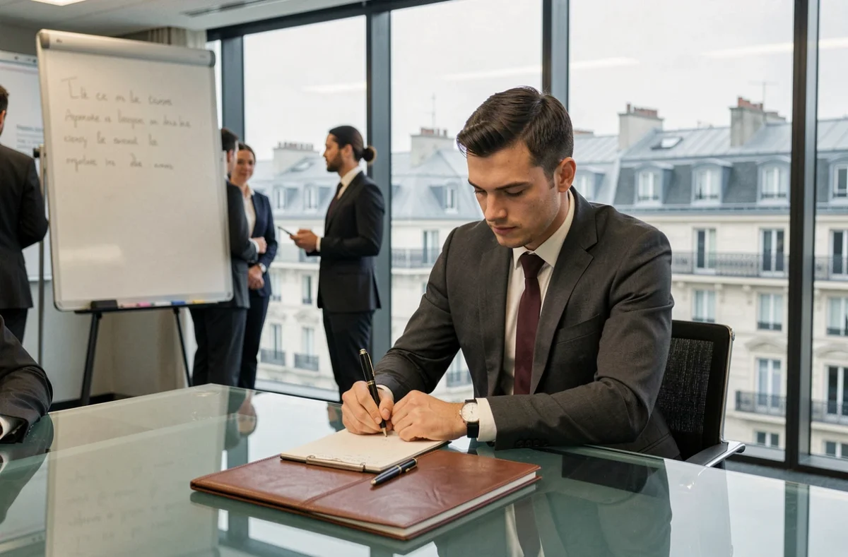 Étudiant en formation spécialisée dans le tourisme de luxe lors d'un séminaire professionnel à Paris
