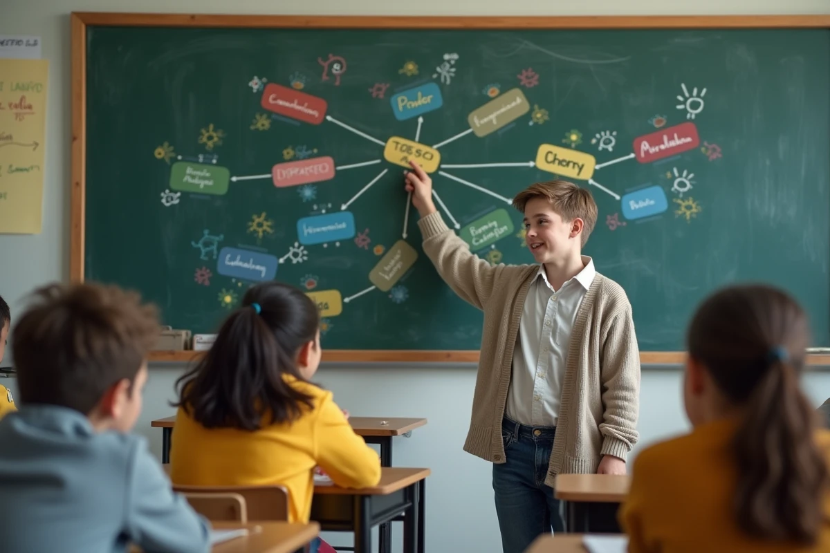 Adolescent expliquant la conjugaison espagnole en classe