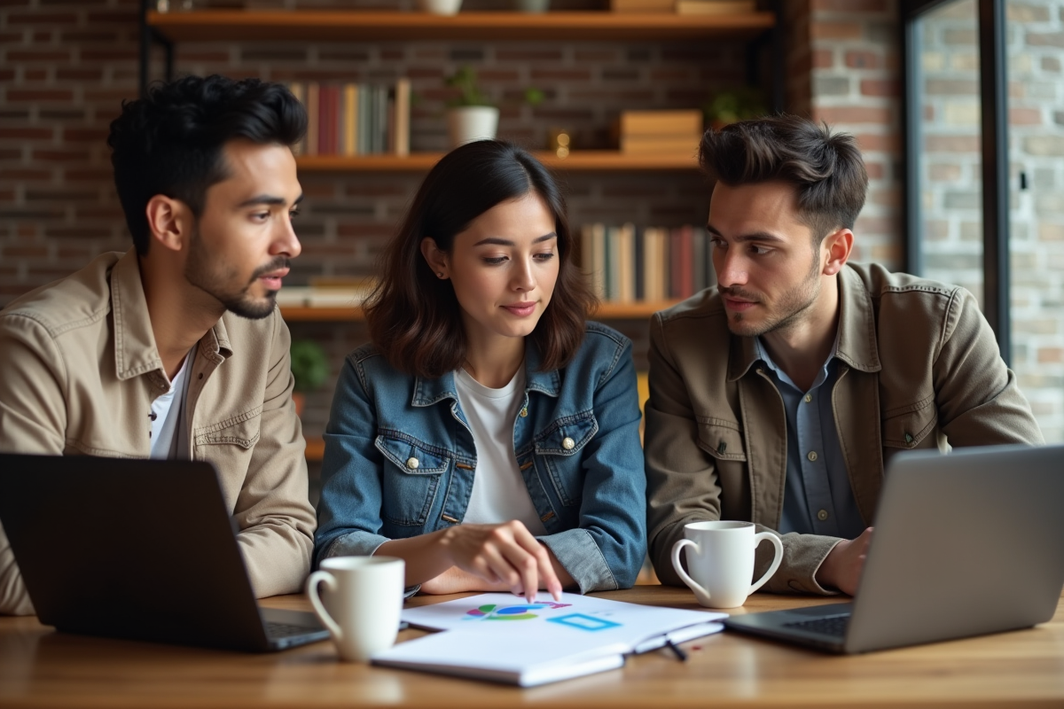 Groupe de jeunes adultes en discussion dans un café chaleureux