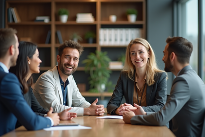 Groupe de professionnels en réunion dans un bureau moderne