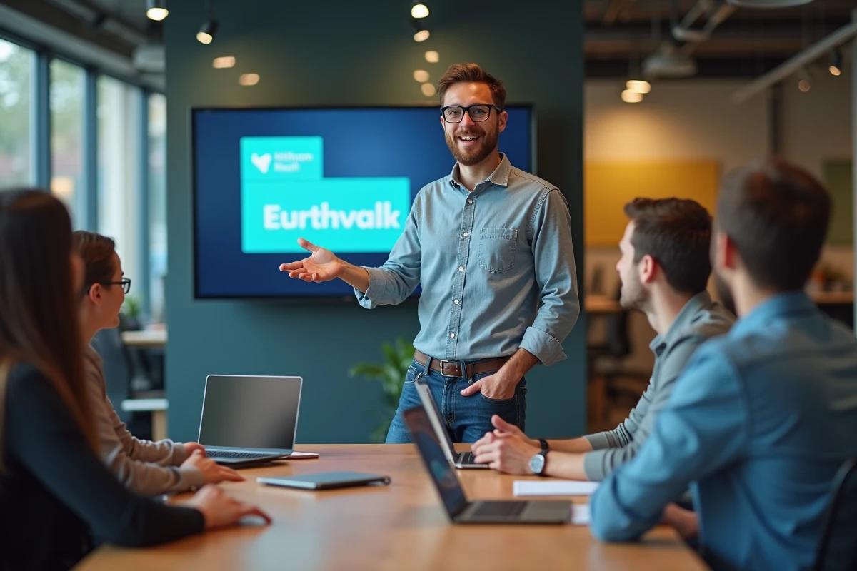 Homme donnant un atelier Canva dans un espace de coworking