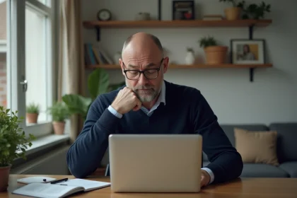 Homme d'&acirc;ge moyen dans un bureau moderne en pleine r&eacute;flexion