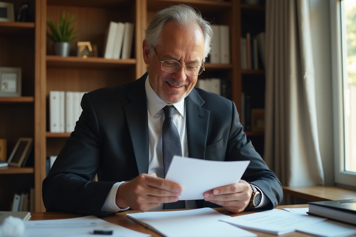 Homme en costume ajustant sa cravate dans un espace organisé