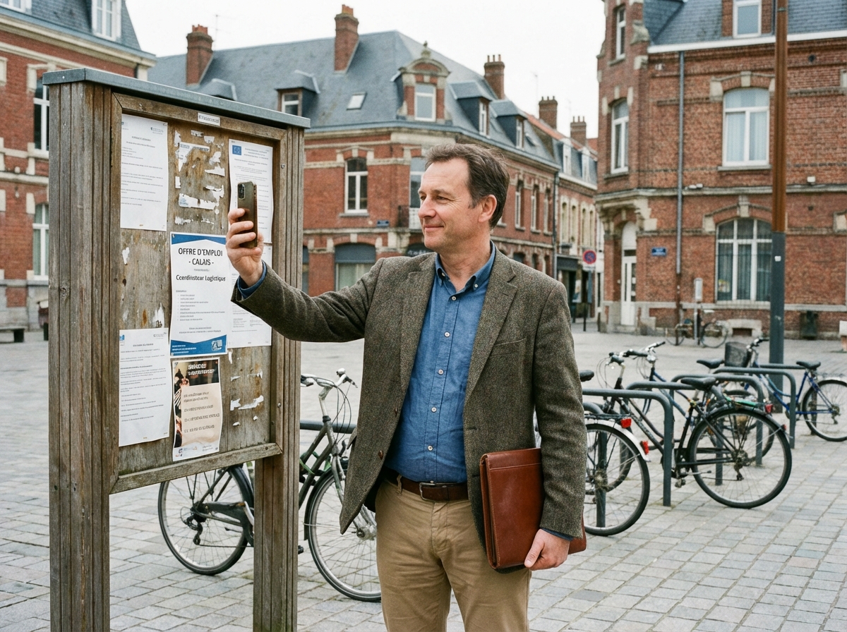 Homme en ville prenant en photo une offre d emploi