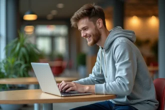 Jeune étudiant souriant avec ordinateur à l'IUT Tours