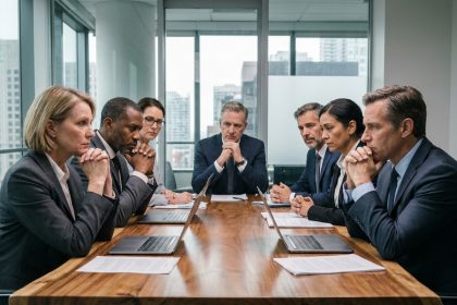 Photo hyperrealiste de six dirigeants en réunion formelle
