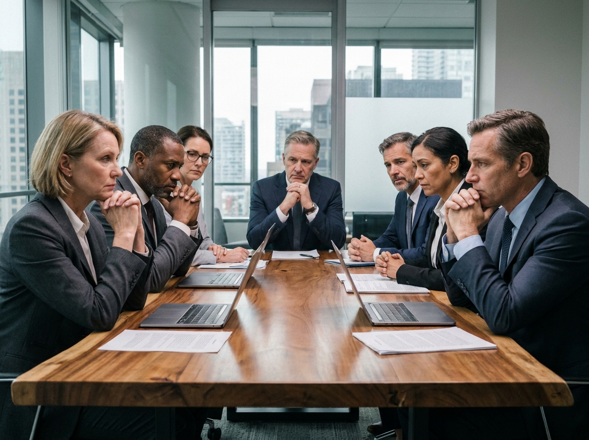 Photo hyperrealiste de six dirigeants en réunion formelle