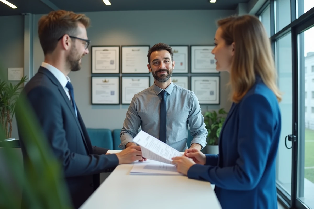 Homme discutant du tarif de formation ACACED avec un conseiller à l'accueil d'un centre de formation
